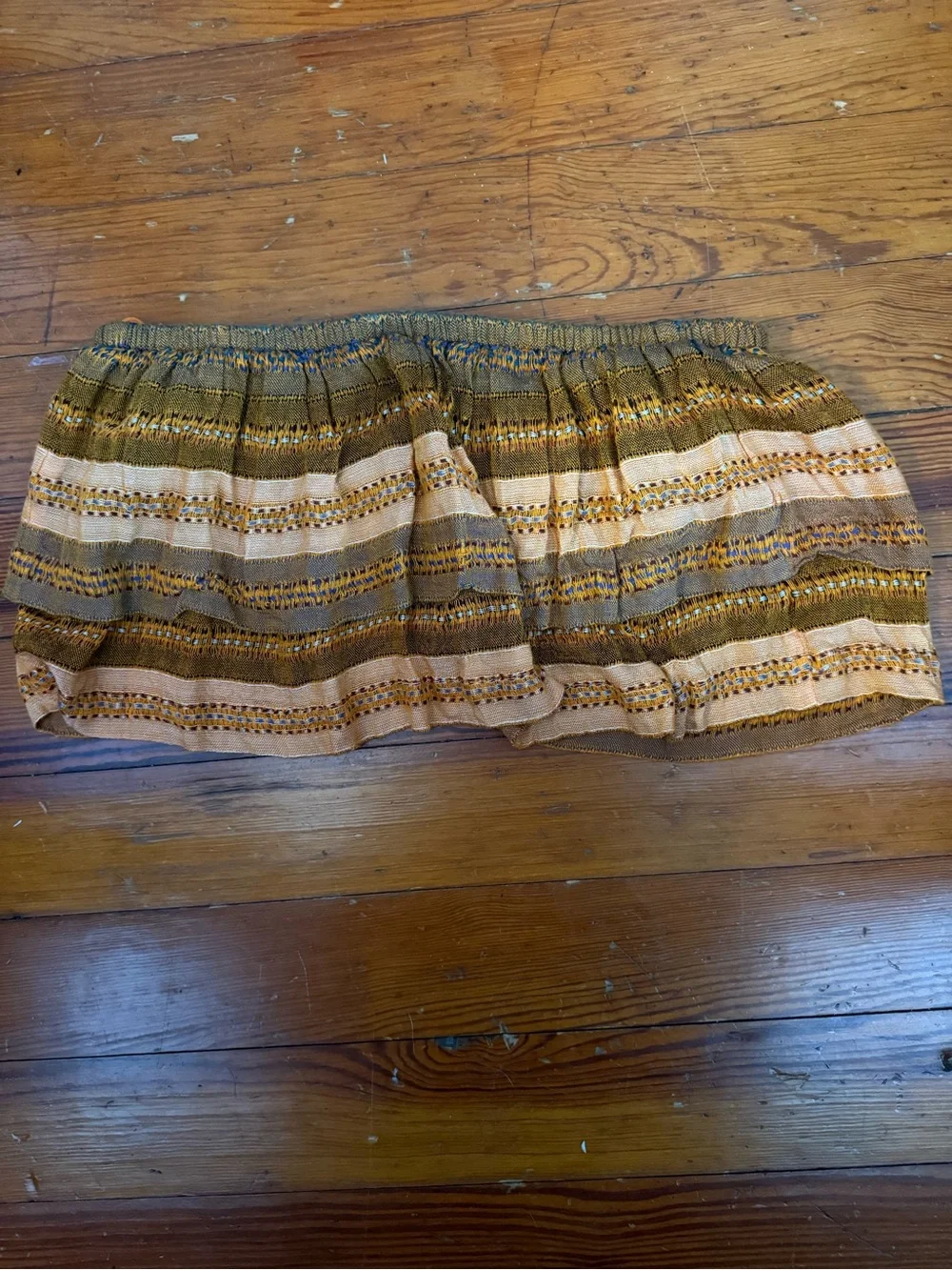 Free People Mustard and Tan Striped Ruffle Tube Crop Top